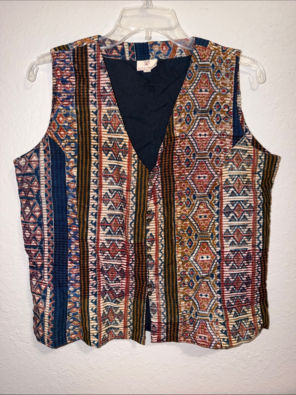 Anokhi multicolor tapestry-patterned vest corduroy V-neckline button-front